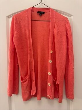 Ann Taylor Coral-Orange Button Front Cardigan